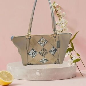 Coach Beige and Black Patchwork snakeskin Ava Tote in beechwood beige